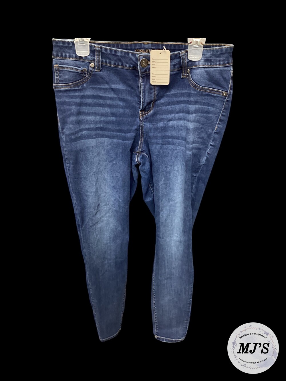 Maurices Skinny Jeans Blue Medium Wash Embroidered Logo LG-REG